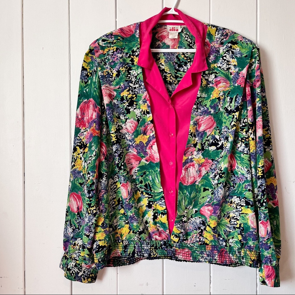 🌼 Vintage Alia. Golden Girls Style Blouse/ Mock Jacket. Size Large.